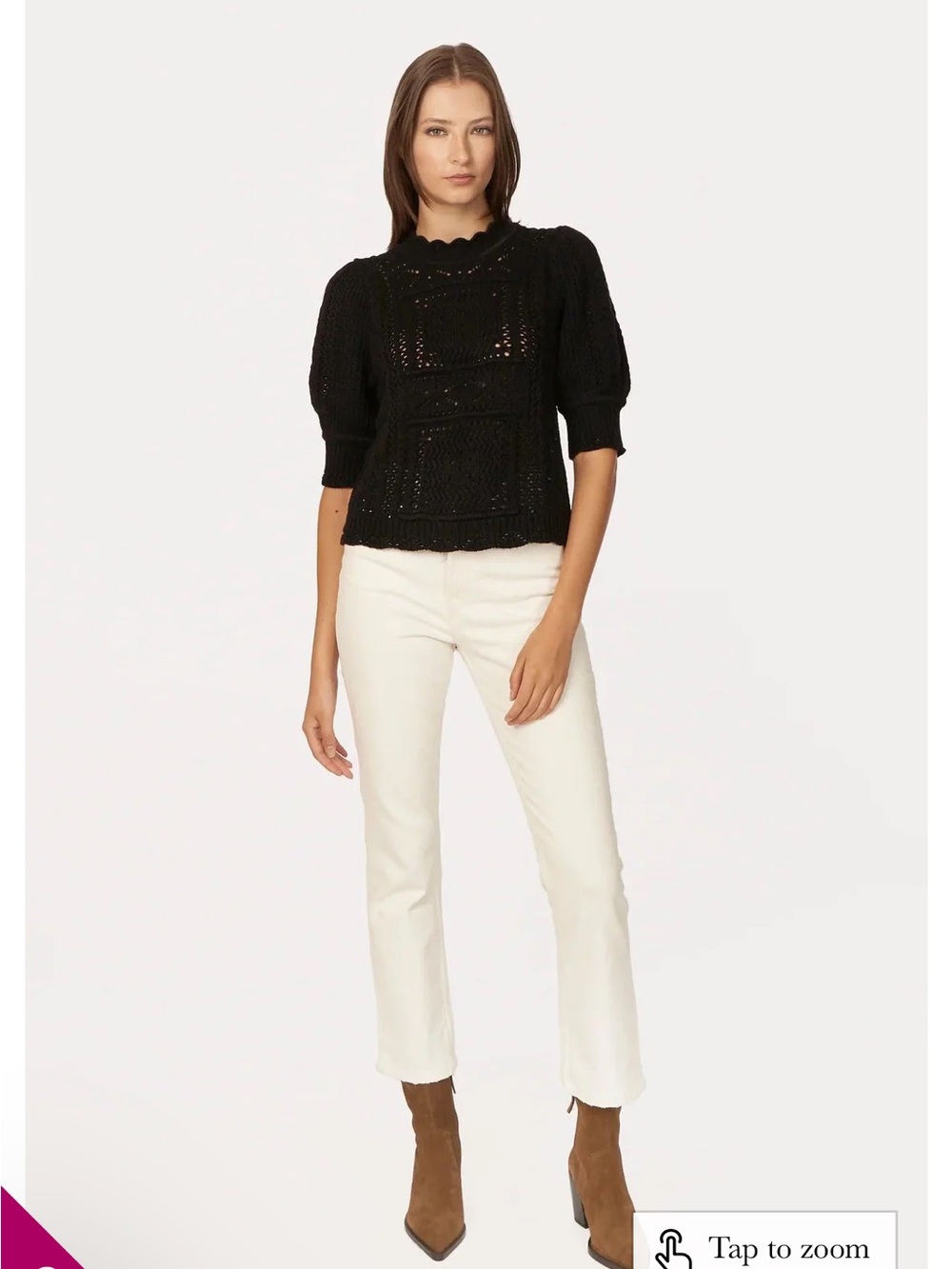 Autumn Cashmere Black Cropped Knit Puff-Sleeve Top